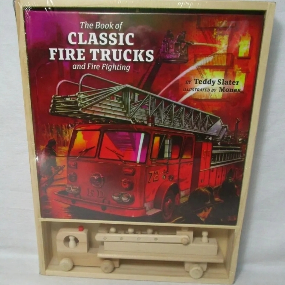 The Book of Classic Fire Trucks & Fire Fighting Gift set with Wooden Fire Truck